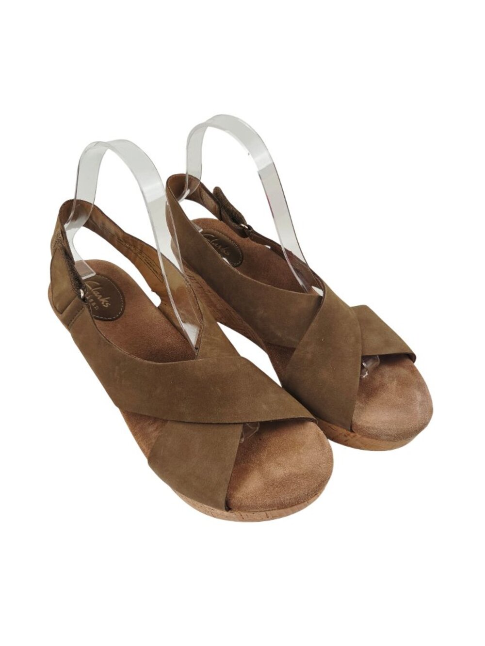 Clarks Artisan Sandals Womens 9.5 Cork Wedge Heel Tan Adjustable Straps